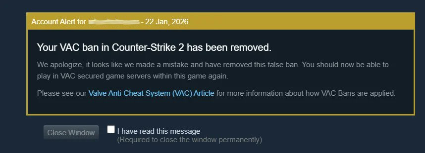 CS2 VAC-bans removed
