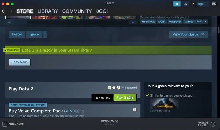 дота 2 добавлена в библиотеку стима