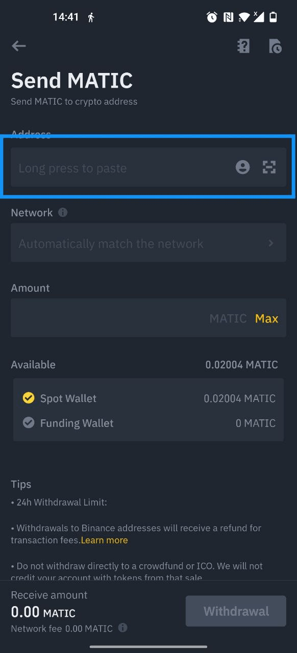 Binnance withdrawal matic wallet adress Binnance withdrawal matic wallet adress