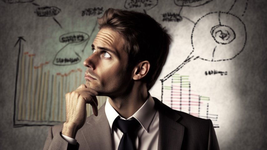 Бизнесмен думает о прибыли NFT