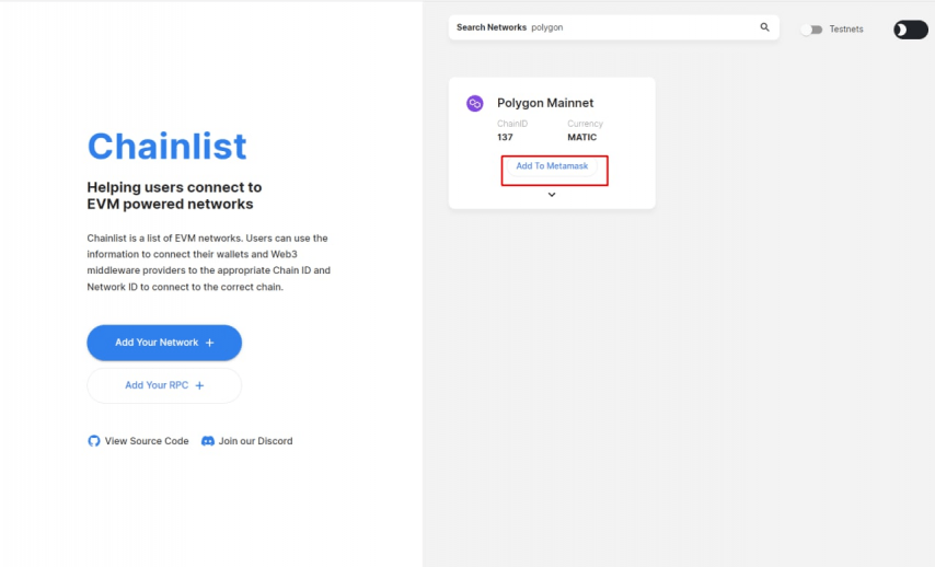 Chainlist Polygon to metamask Chainlist adding Polygon to metamask