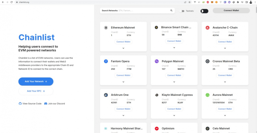Chainlist список сетей