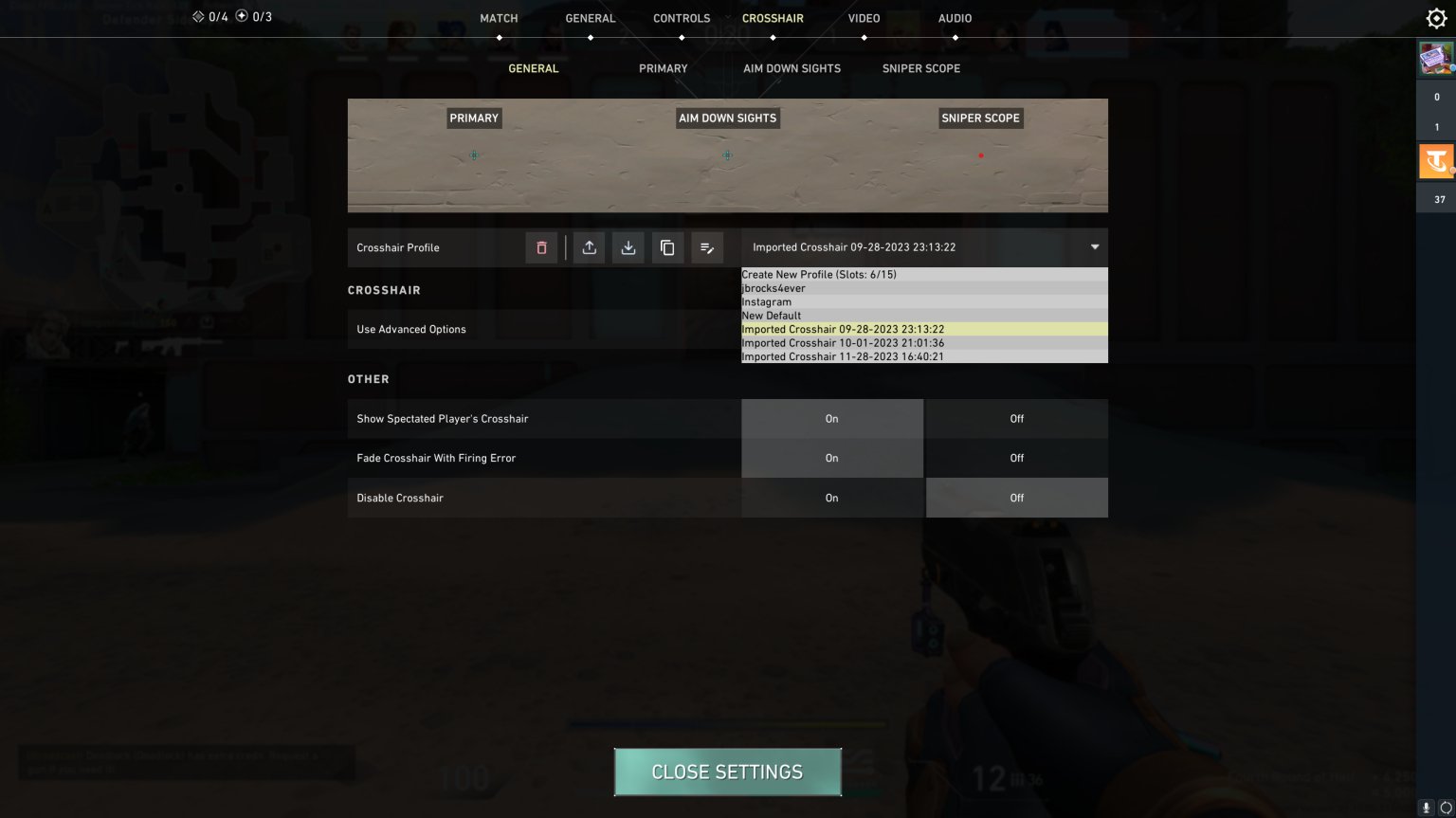 crosshair dropdown menu