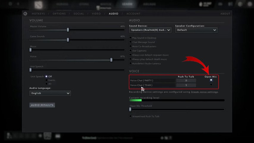 Dota 2 audio settings