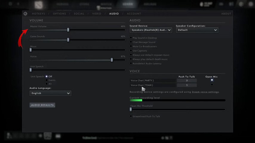 Dota 2 audio settings