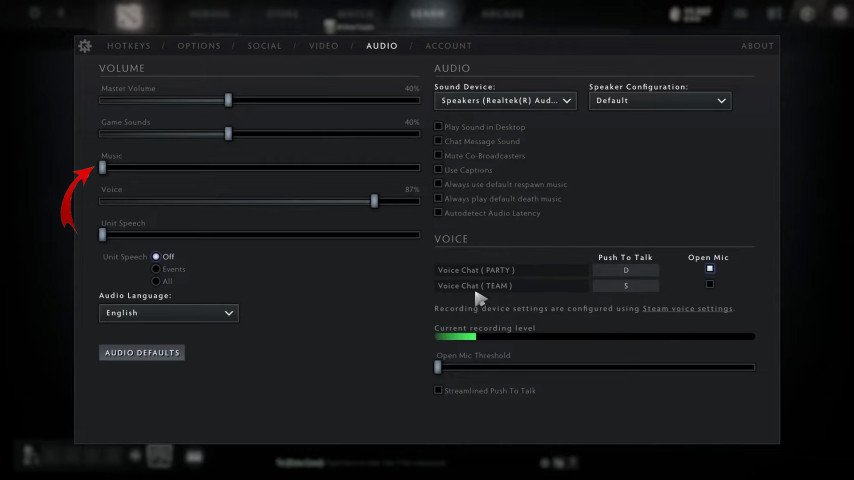 Dota 2 audio settings