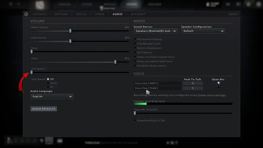 Dota 2 audio settings
