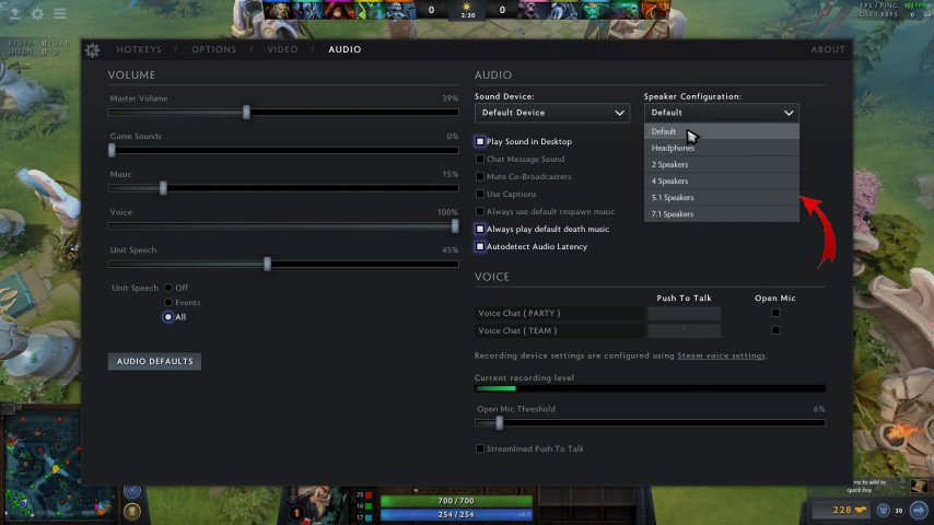 Dota 2 audio settings