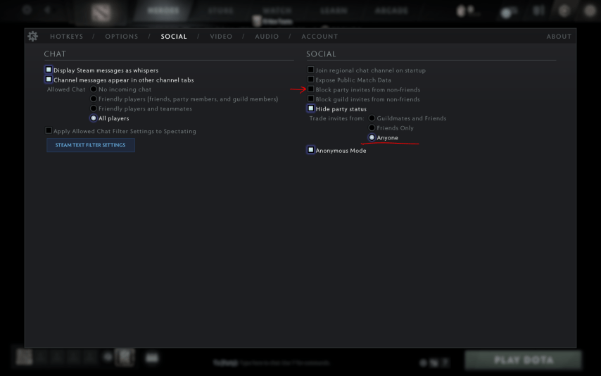 опция 'Ограничения на приглашение в группу' установлена на 'Любой'