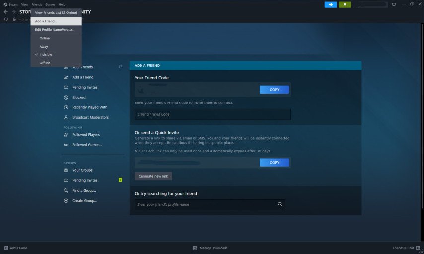 Добавление друзей через Steam