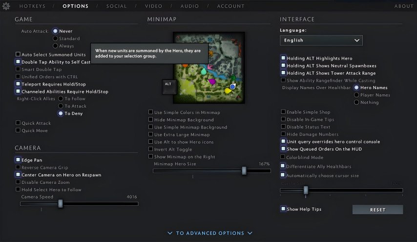 Dota 2 settings unit auto select