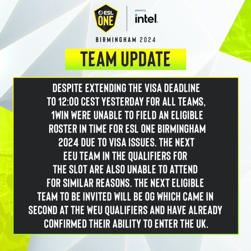 1win had their slot revoked for ESL One Birmingham