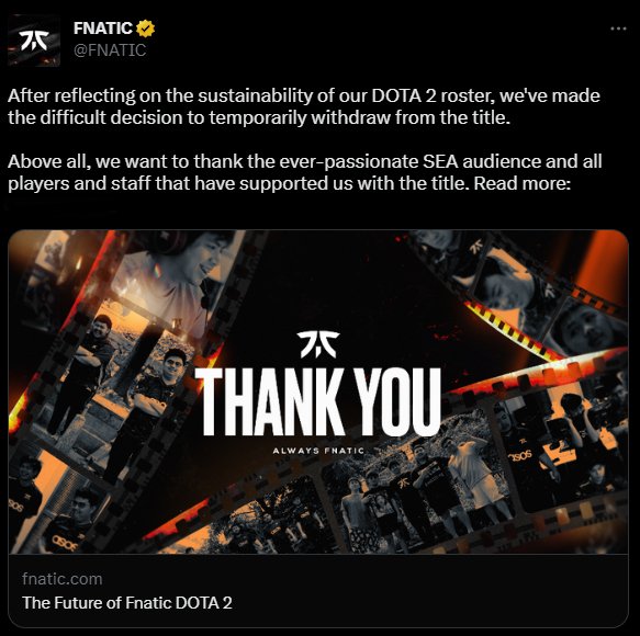 Fnatic left Dota 2