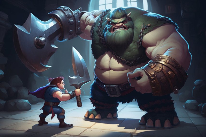 Герой против большого огра