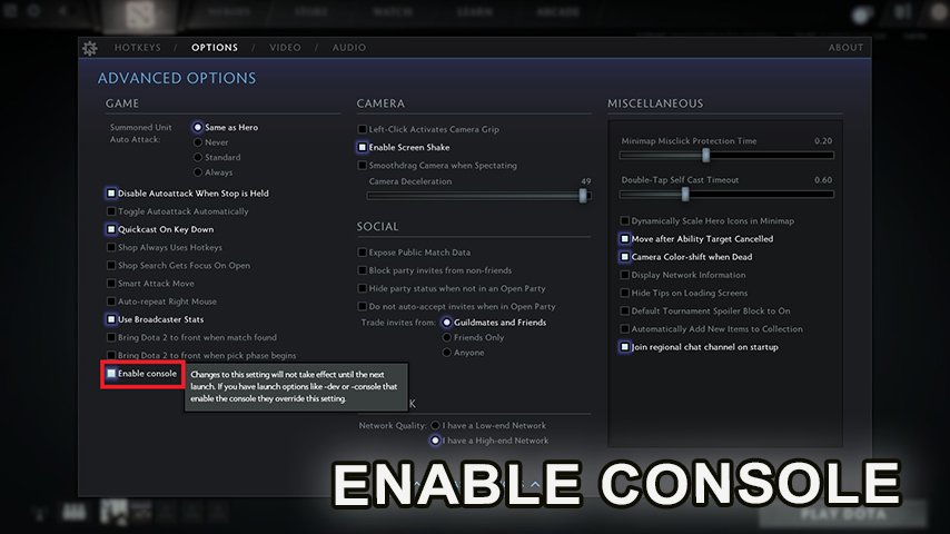 How to enable console in Dota 2