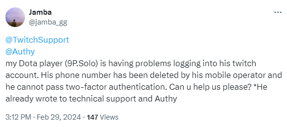 Jamba заявил, что Solo не может войти в Twitter