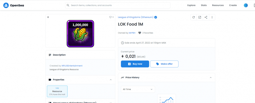 LOK купить ресурсы Opensea ETH