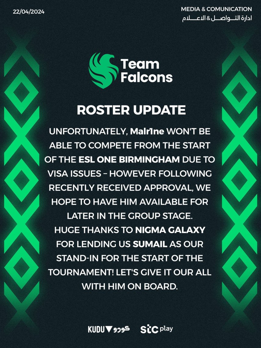 Team Falcons about Malr1ne visa