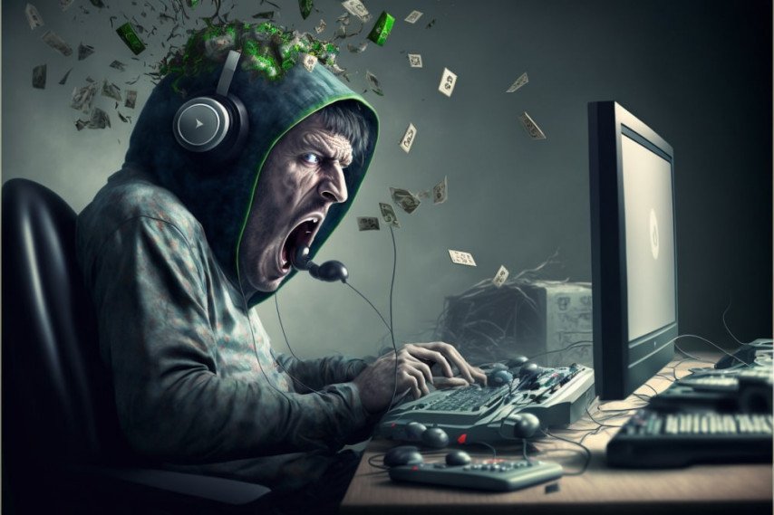 Greedy man want to earn money on play to earn games