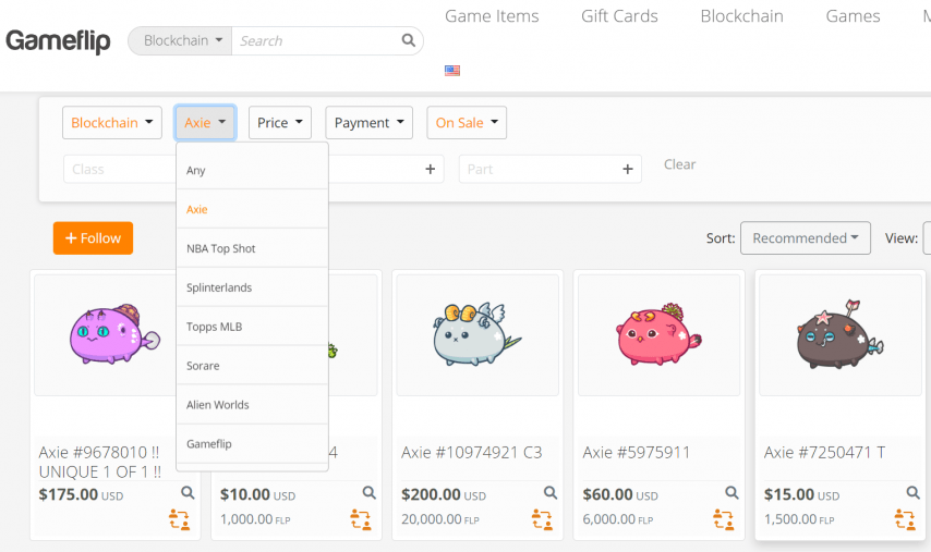 Маркетплейс Gameflip стоимость Axie