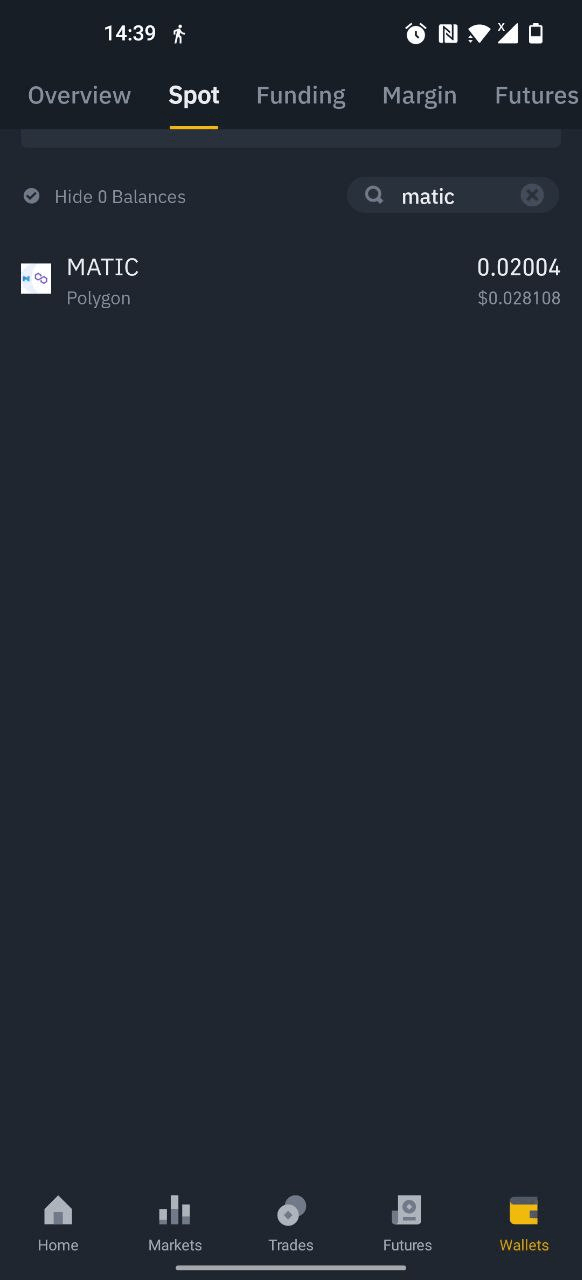 Matic Binance спот кошелек