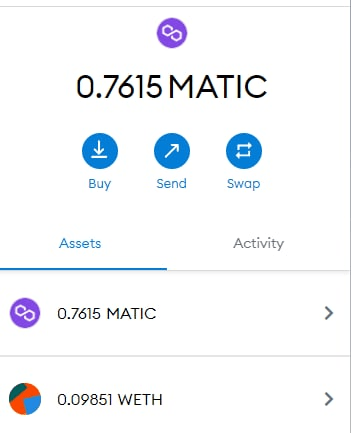 Metamask Matic Weth balance Metamask Matic Weth balance