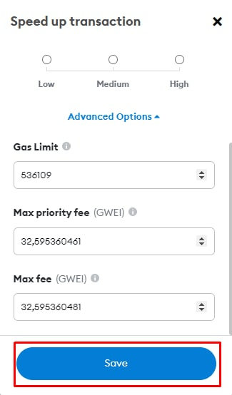 Metamask подтверждение ускорения