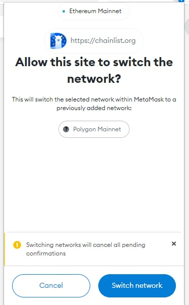 Метамаск смена сети на Polygon