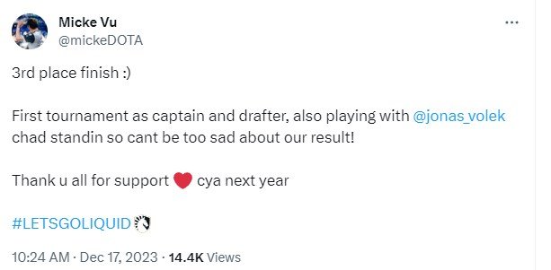 MiCKe Twitter ESL One Kuala Lumpur 2023