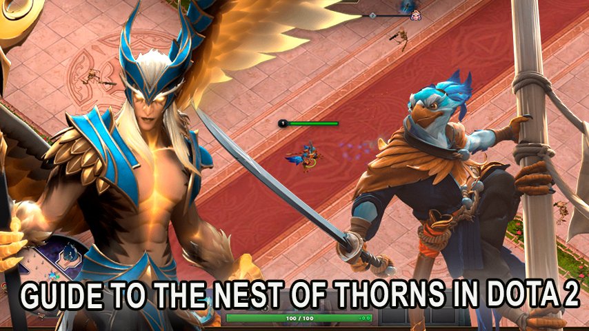 Dota 2 heroes battling Queen in the 'Nest of Thorns' mini-game