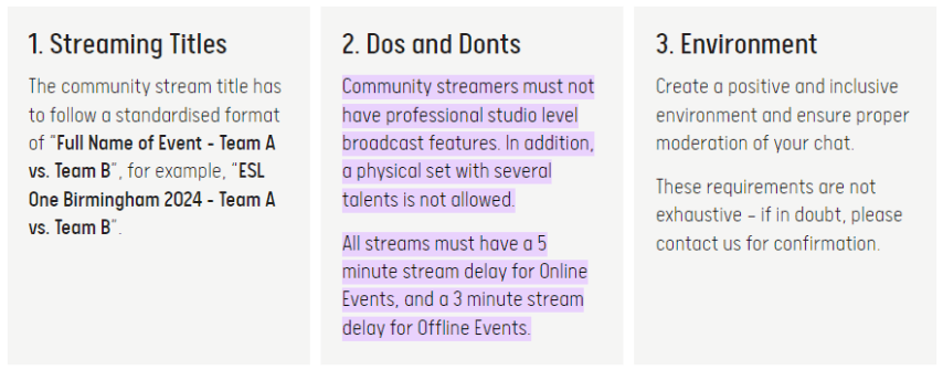 New rules for ESL streamers