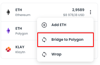 OpenSea перевод ETH в сеть полигон