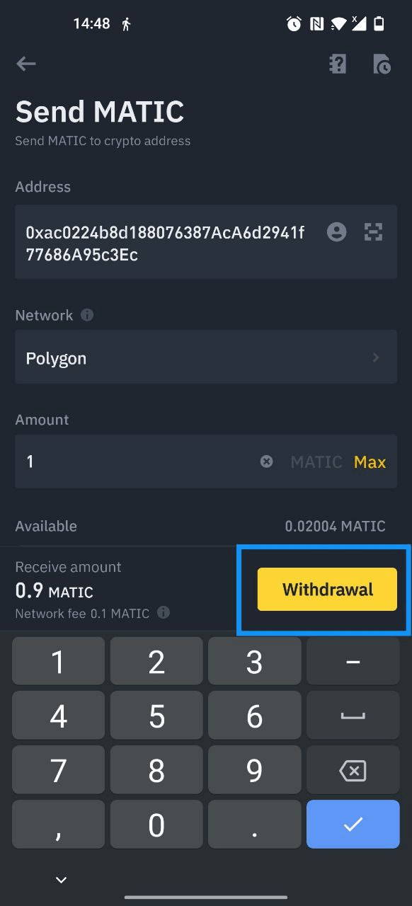 Перевод Matic с Binance