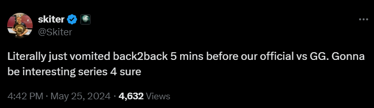 Твит Skiter о проблемах со здоровьем