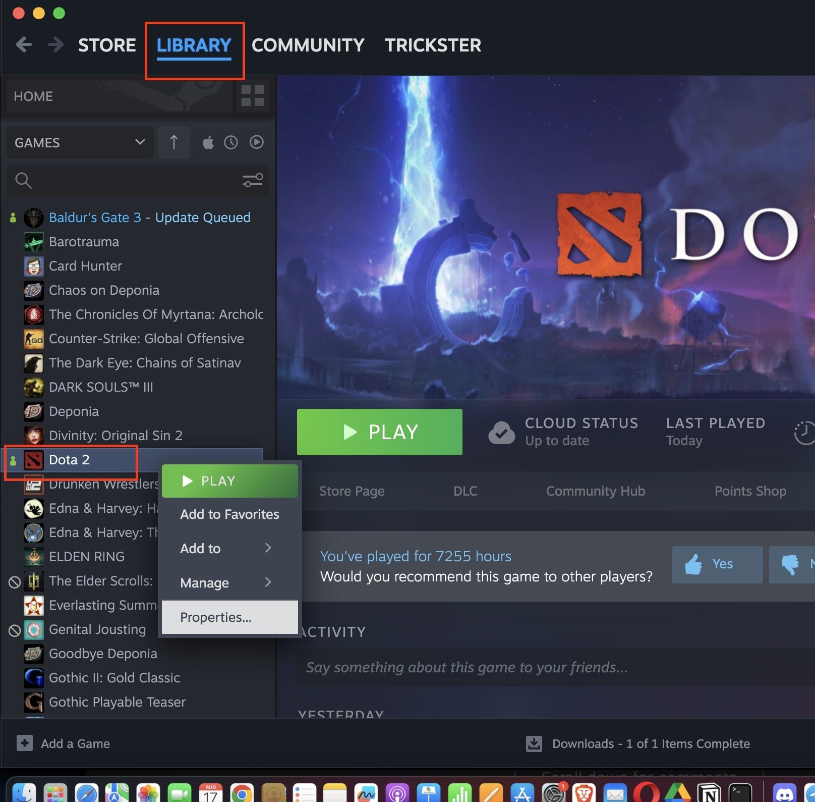 Steam Dota 2 properties