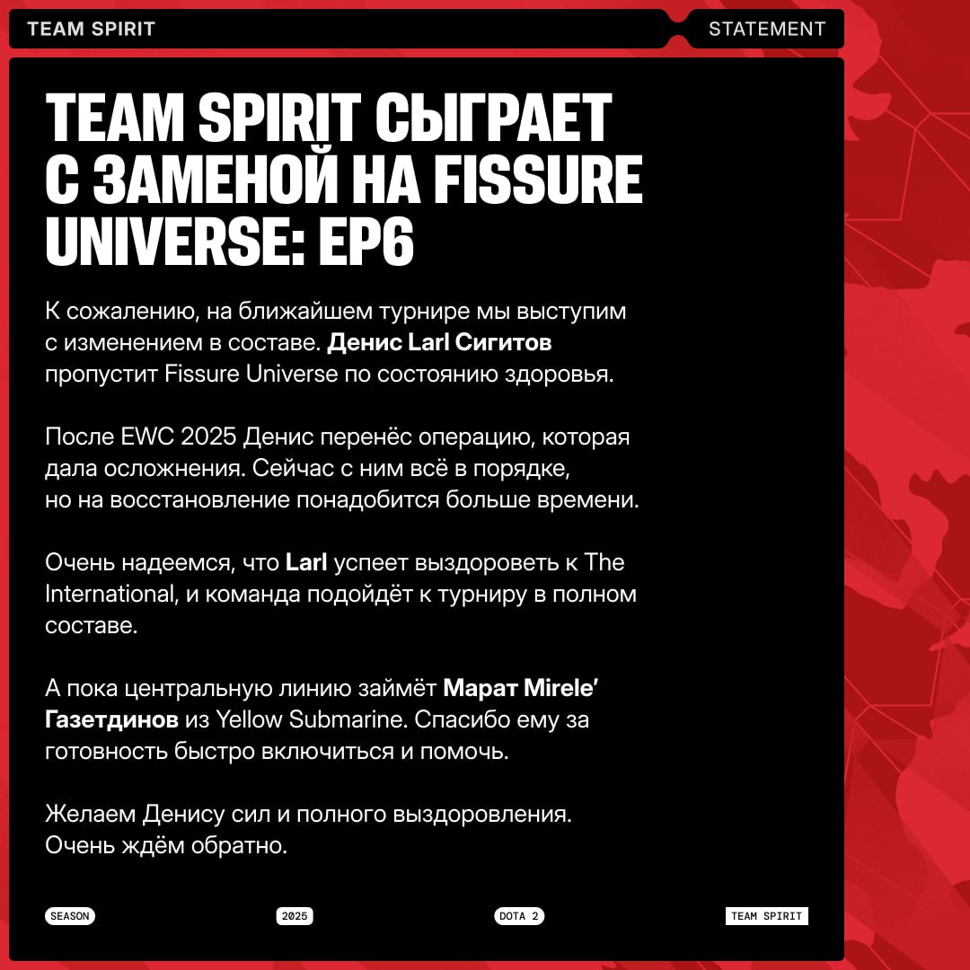 Team Spirit replaced Larl