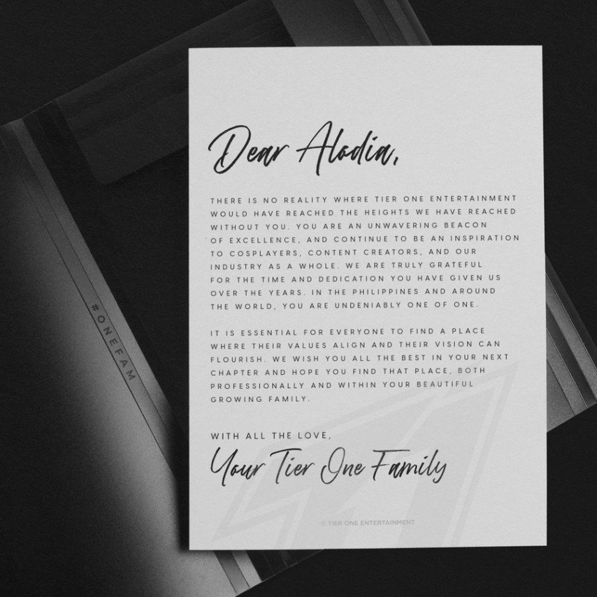 Tier One Entertainment letter
