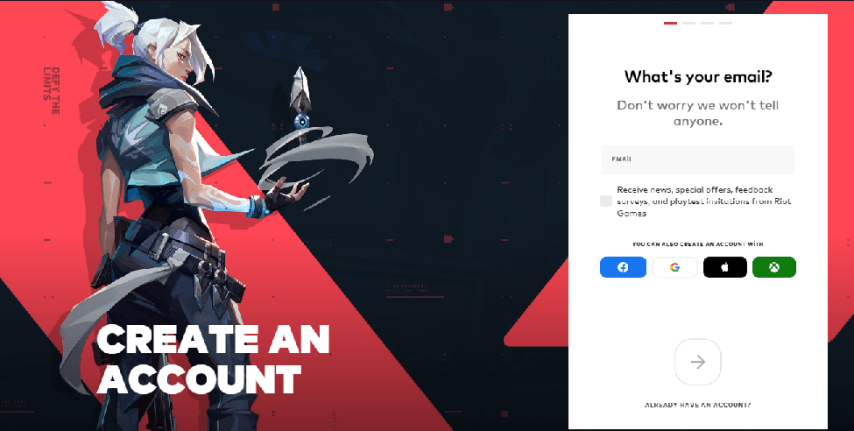 Valorant Creat an Account Jett