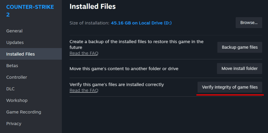 Verify integrity of game files