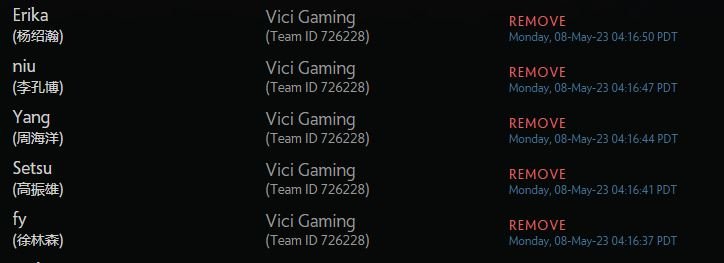 Vici Gaming players removed